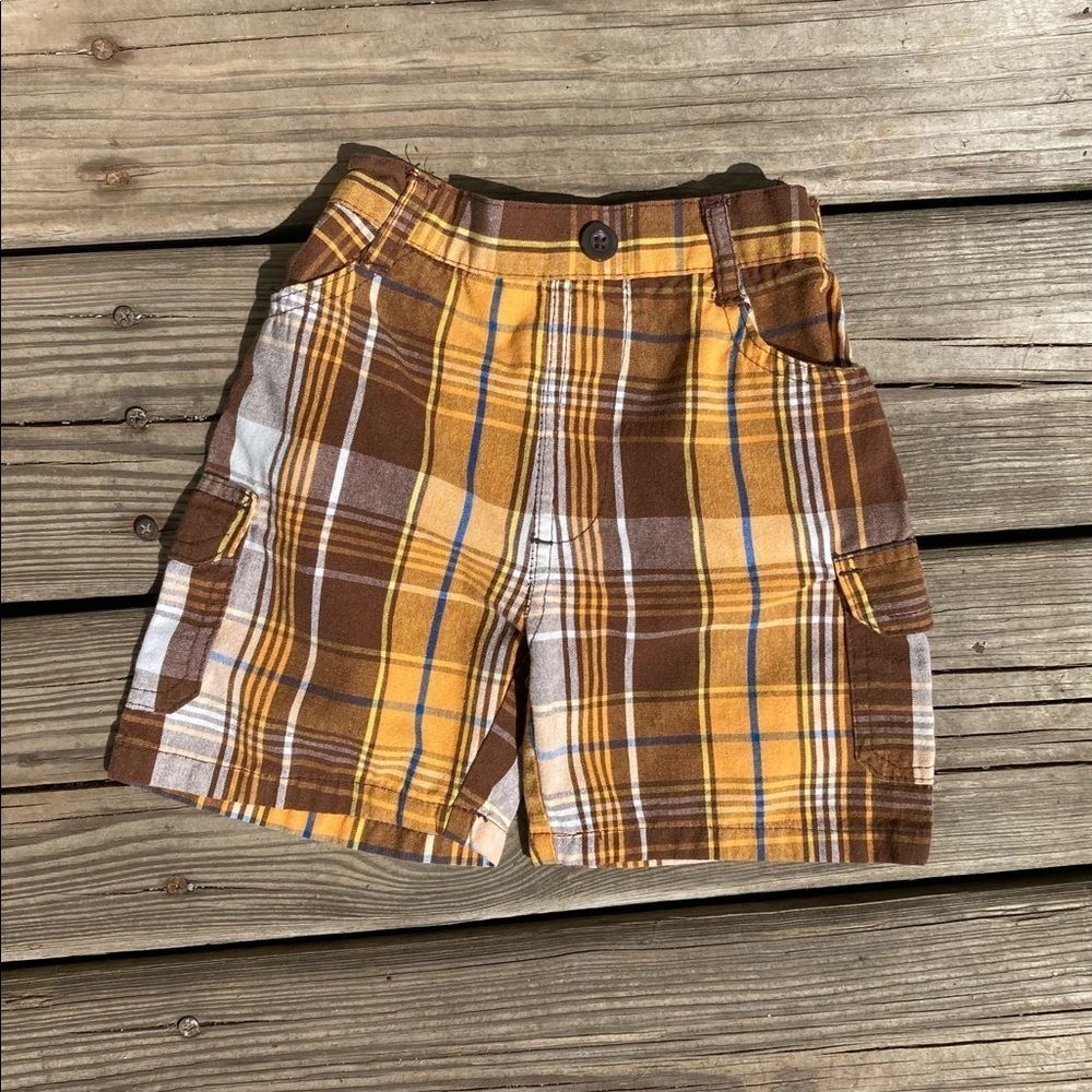 ***4/$20 BABY BOY ORANGE PLAID SHORTS 18 mos